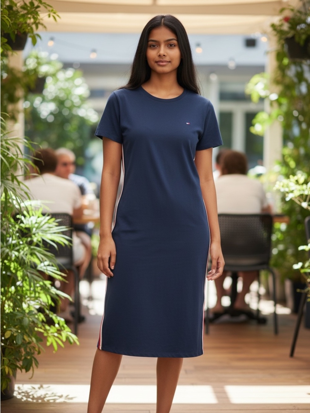 Tommy Hilfiger Navy Dress with Red & White Side Panels knee length size medium